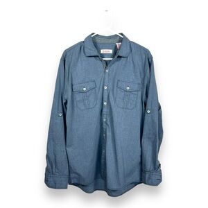 LARGE MICHAEL BRANDON SLATE GREY BLUE BUTTON FRON LONG SLEEVE SHIRT